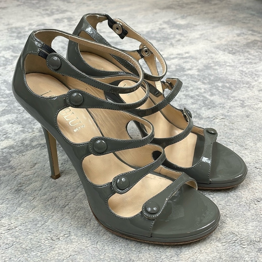 Loriblu Patent Leather Strappy Cage Heels Gray Stiletto Tall Italy Sz 39